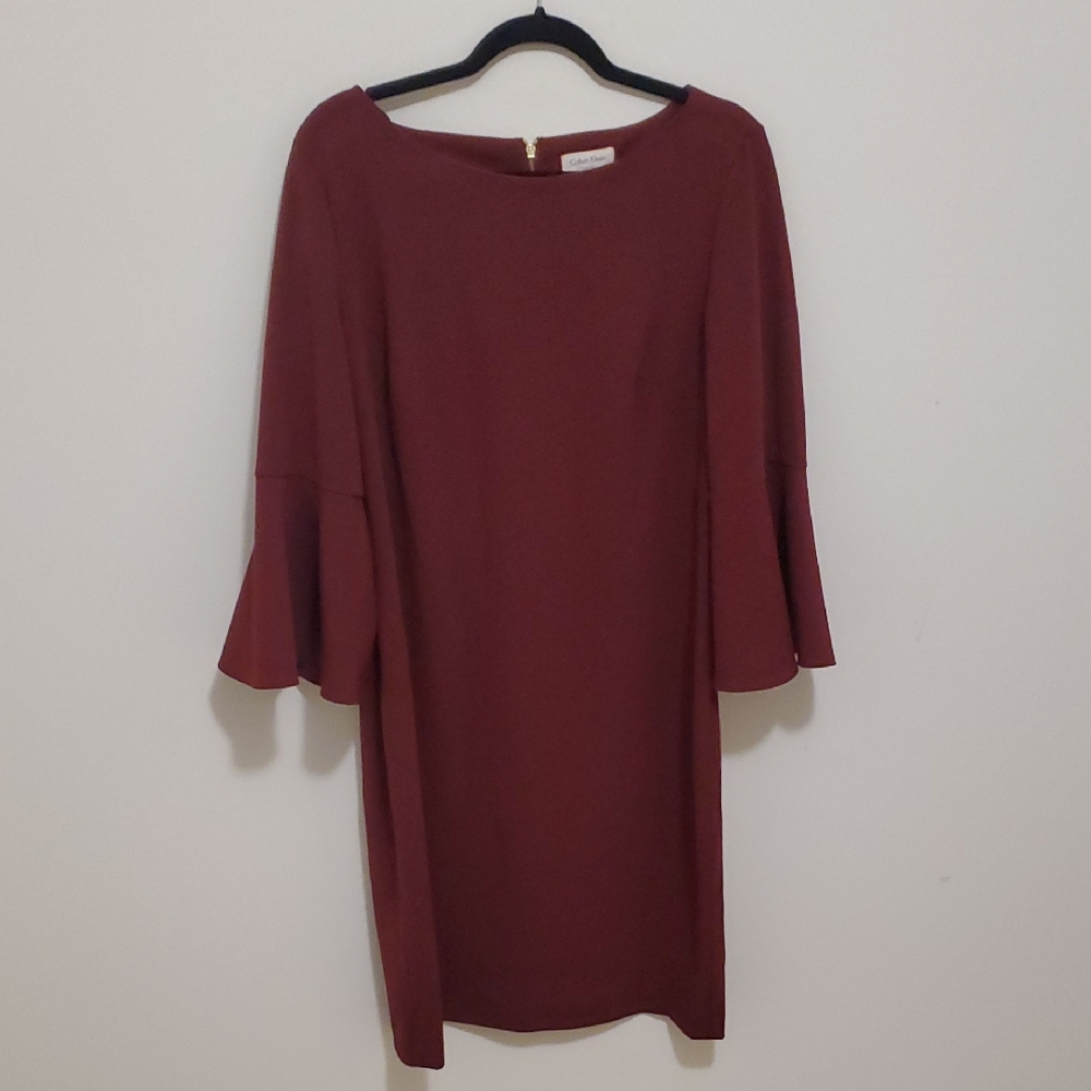 Calvin Klein Elegant Long Sleeve Wine Dress
